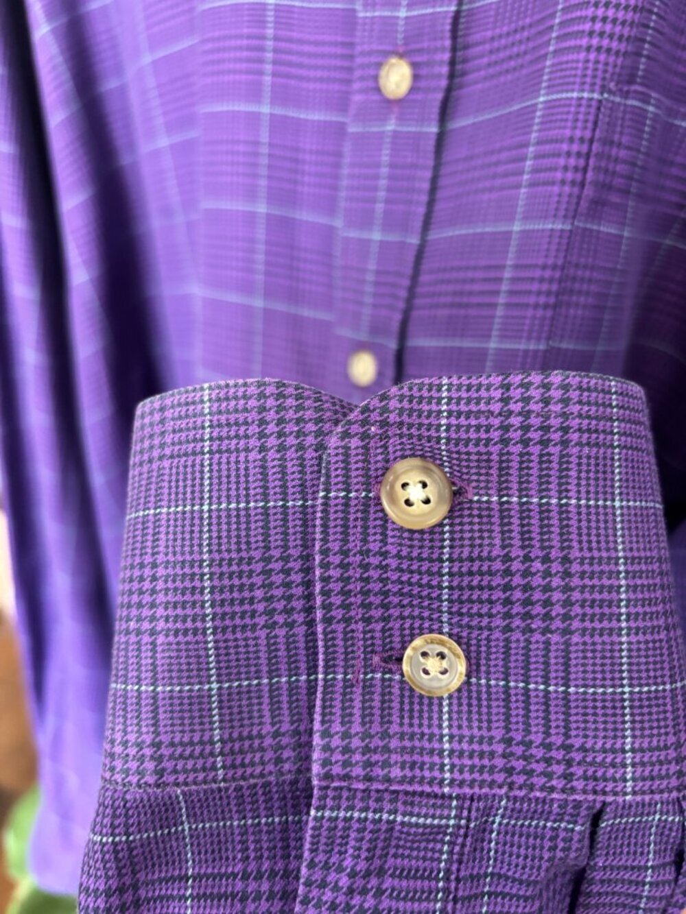 Thomas Pink Finest Twill Purple Glen Plaid Dress Shirt Men's XL - Picture 7 of 13